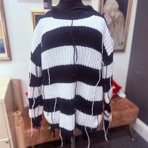 Fashion Nova oversize Striped Black and White Women's Sweater